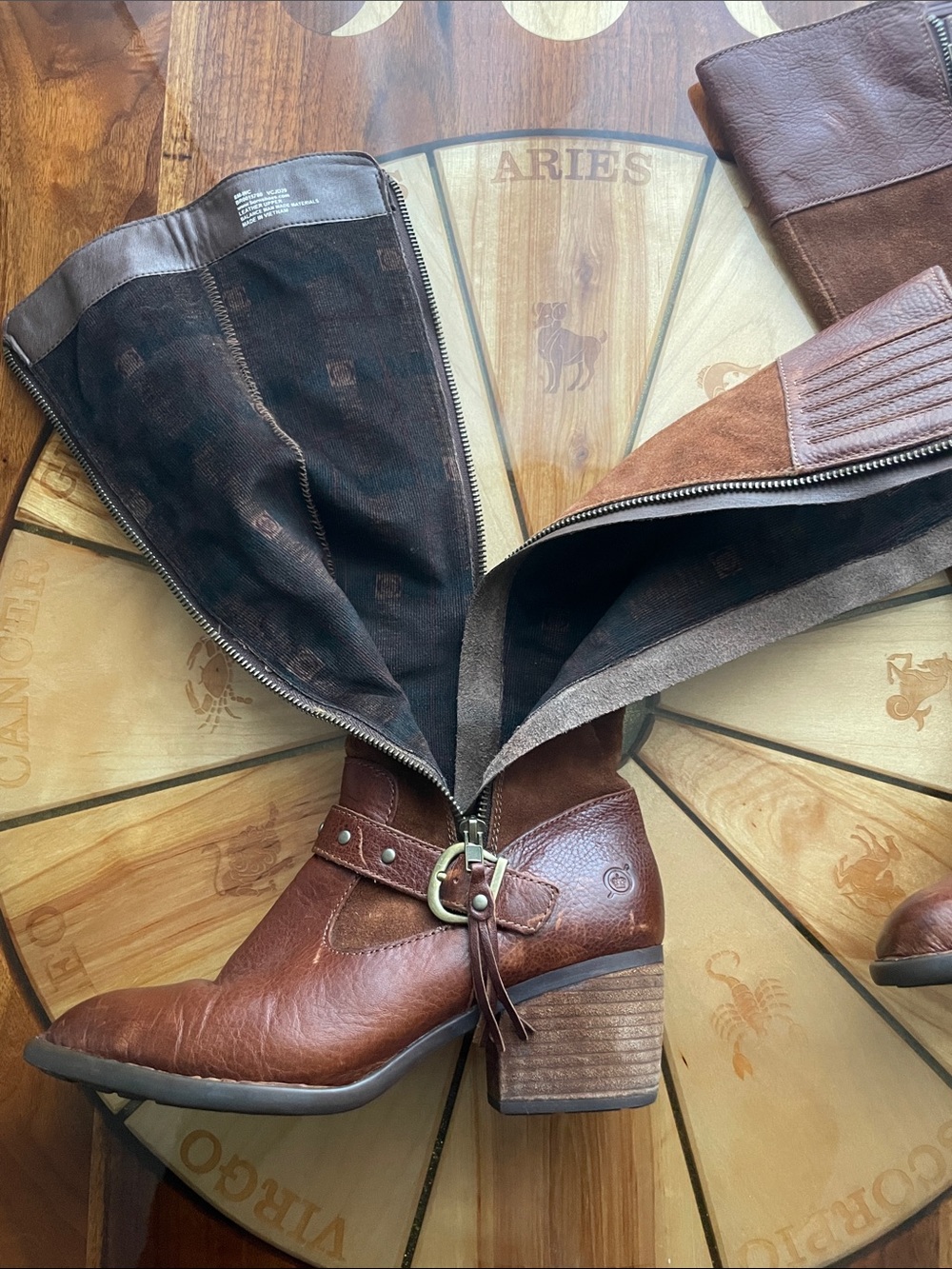 Born Alize Wide Calf Knee High Double Zip Brown Leather Suede Western Riding - Picture 6 of 11